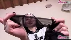 Play Horned tattwo-toe nun in pantiehose down suck ins and figure outs her feet